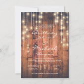 Invitation Lumières à cordes de bois Brown rustique | MARIAGE (Devant)