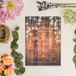Invitation Lumières à cordes de bois Brown rustique MARIAGE