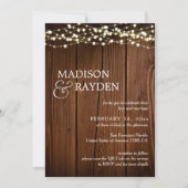 Invitation Lumières à cordes de bois rustique 3 Photos Mariag (Devant)