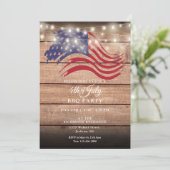 Invitation Lumières à cordes de bois rustique 4 juillet Party (Debout devant)