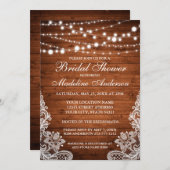 Invitation Lumières à cordes de bois rustique et Fête des mar (Devant / Derrière)