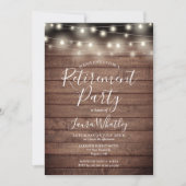 Invitation Lumières à cordes de bois rustique Photo Retiremen (Devant)