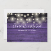 Invitation Lumières à cordes de bois violet rustique Détails (Dos)