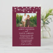 Invitation Lumières à cordes de Bourgogne moderne Mariage pho (Debout devant)