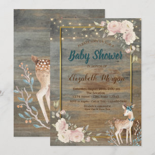 Invitation Lumières à cordes de cerfs, Baby shower Floral en 