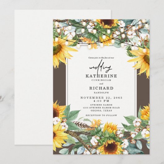 Invitation Lumières à cordes de éclatement de tournesol rusti (Devant / Derrière)