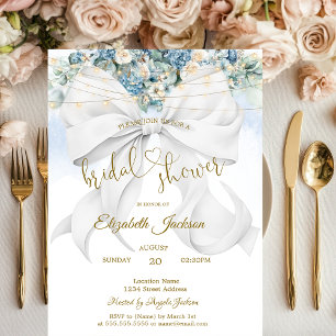 Invitation Lumières à cordes de fleurs bleues à ruban blanc M