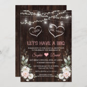 Invitation Lumières à cordes de fleurs roses blanches grange  (Devant / Derrière)