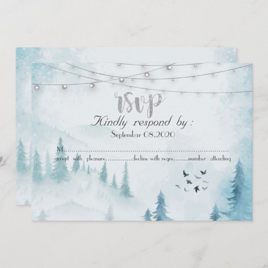 Invitation Lumières à cordes de forêt d'hiver, RSVP (Devant / Derrière)