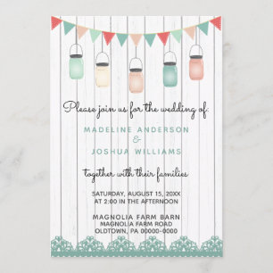 Invitation Lumières à cordes de jarres de Mason rustique sur