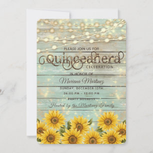 Invitation Lumières à cordes de tournesol du pays Quinceañera
