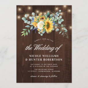 Invitation Lumières à cordes de tournesol rustique mariage