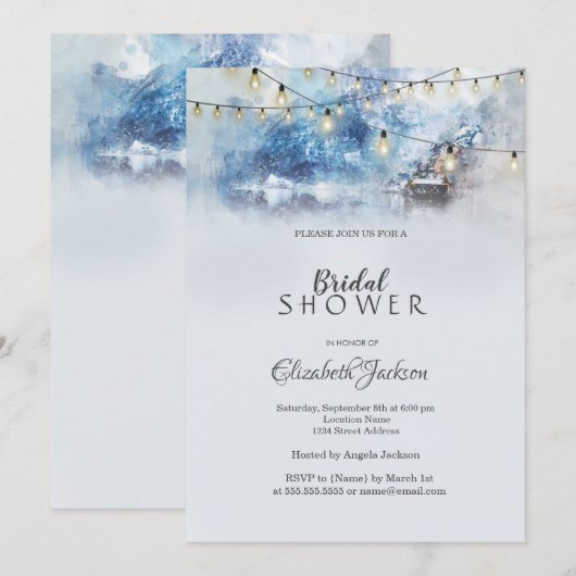 Invitation Lumières à cordes du lac Mountain Winter (Devant / Derrière)