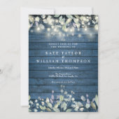 Invitation Lumières à cordes en bois bleu rustique Sage Lilac (Devant)