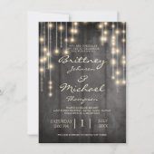 Invitation Lumières à cordes en bois noir rustique | MARIAGE (Devant)