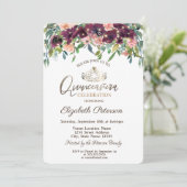 Invitation Lumières à cordes Fleurs Bourgogne Quinceañera (Debout devant)