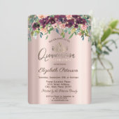 Invitation Lumières à cordes Fleurs Bourgogne Rose Quinceañer (Debout devant)