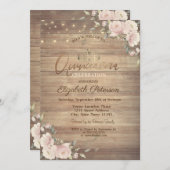 Invitation Lumières à cordes Fleurs roses Bois Quinceañera (Devant / Derrière)