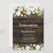 Invitation Lumières à cordes florales blanches rustiques Quin (Devant)