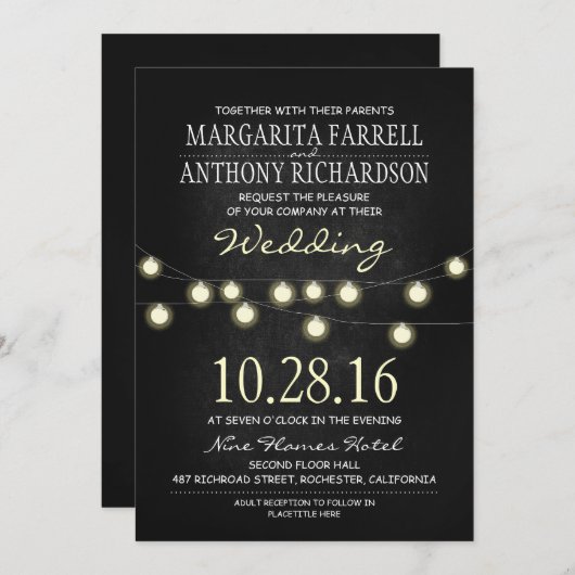 Invitation Lumières à cordes romantiques Chalkboard mariage i (Devant / Derrière)