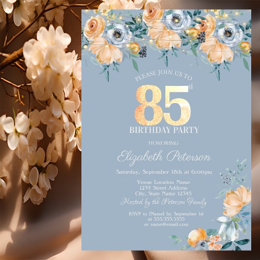 Invitation Lumières à cordes roses Dusty Blue 85e anniversair