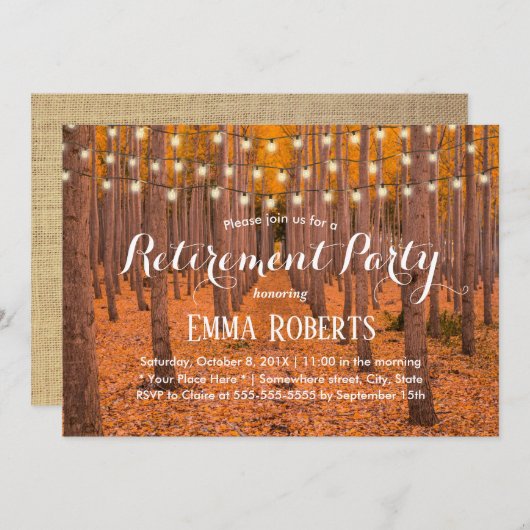 Invitation Lumières à cordes rustiques Automne Bois Retraite (Devant / Derrière)