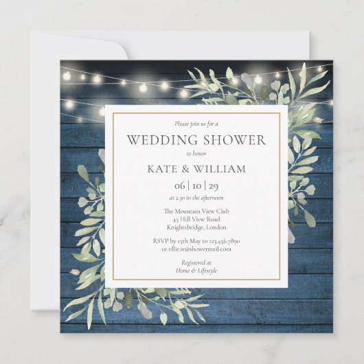 Invitation Lumières à cordes rustiques bleues de verdure de m (Devant)