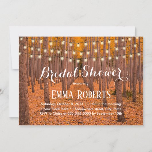Invitation Lumières à cordes rustiques Bois d'automne Fête de (Devant)