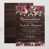 Invitation Lumières à cordes rustiques Bourgogne Floral Quinc (Devant / Derrière)