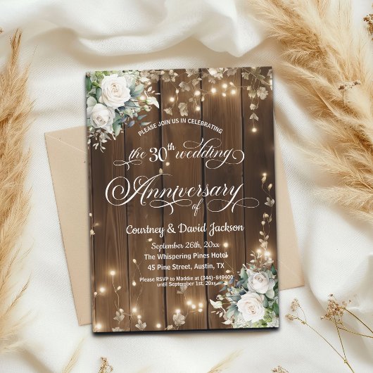 Invitation Lumières à cordes rustiques du 30e anniversaire du