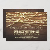 Invitation Lumières à cordes rustiques et Mariage en bois (Devant / Derrière)