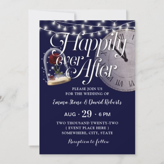 Invitation Lumières à cordes rustiques Mariage de conte bleu (Devant)