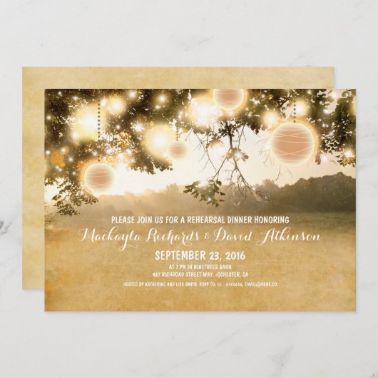 Invitation Lumières à cordes rustiques Romantique RÉPÉTITION (Devant / Derrière)