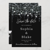 Invitation Lumières à pendage noir & blanc modernes Enregistr (Devant / Derrière)