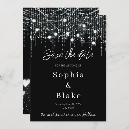 Invitation Lumières à pendage noir & blanc modernes Enregistr (Devant / Derrière)