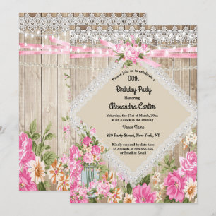 Invitation Lumières à perles rustiques en pot Mason Floral ro