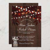 Invitation Lumières à rides rousse rustique feuilles automne  (Devant / Derrière)