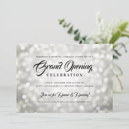 Invitation Lumières argentées formelles d'ouverture grand ent (Debout devant)