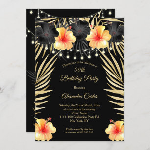 Invitation Lumières Black Gold jaune Hibiscus Tropical Party
