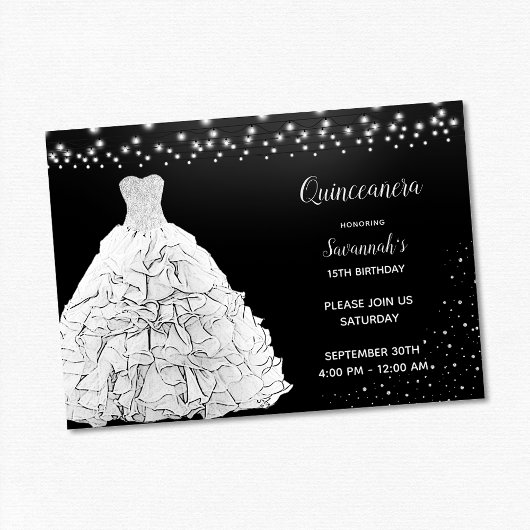 Invitation Lumières blanches de la Quinceanera noire