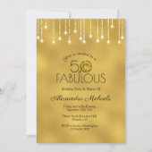 Invitation Lumières blanches Faux Métallic Gold Cactus 50 Fab (Devant)