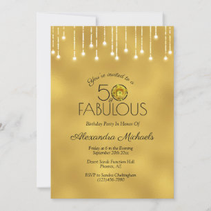 Invitation Lumières blanches Faux Métallic Gold Cactus 50 Fab