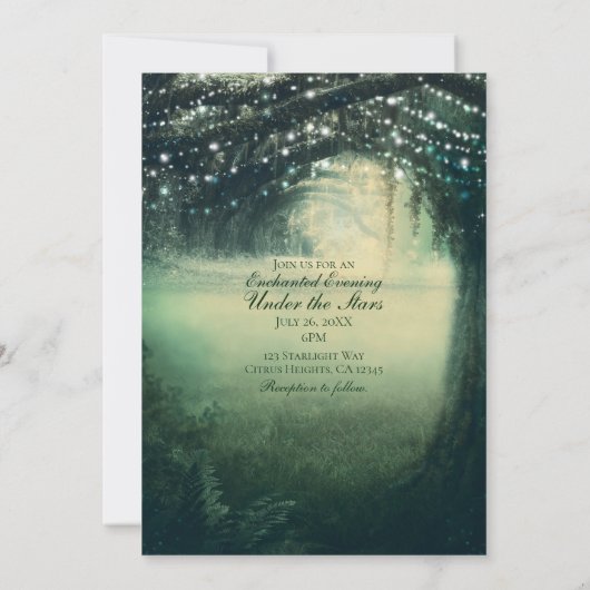 Invitation Lumières bleu vert forêt enchantée Mariage rustiqu (Dos)