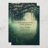 Invitation Lumières bleu vert forêt enchantée Mariage rustiqu (Devant / Derrière)