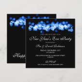 Invitation Lumières bleues de Bokeh de partie de réveillon de (Devant / Derrière)
