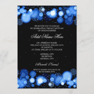 Invitation Lumières bleues de flocons de neige de bat mitzvah