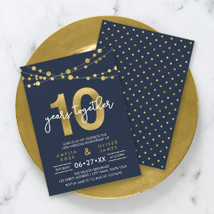 Invitation Lumières Bleues Élégantes 10e Anniversaire de Mari