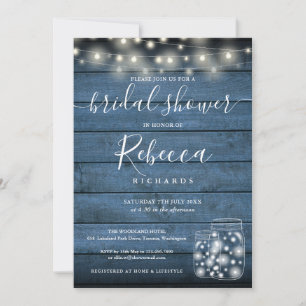 Invitation Lumières Bleues en Guirlande Pots Mason Écriture S