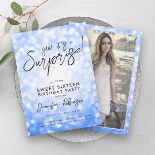 Invitation Lumières bleues modernes Photo Surprise Sweet 16
