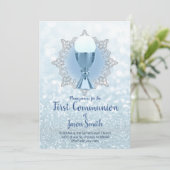 Invitation lumières bleues première communion hôte chalice (Debout devant)